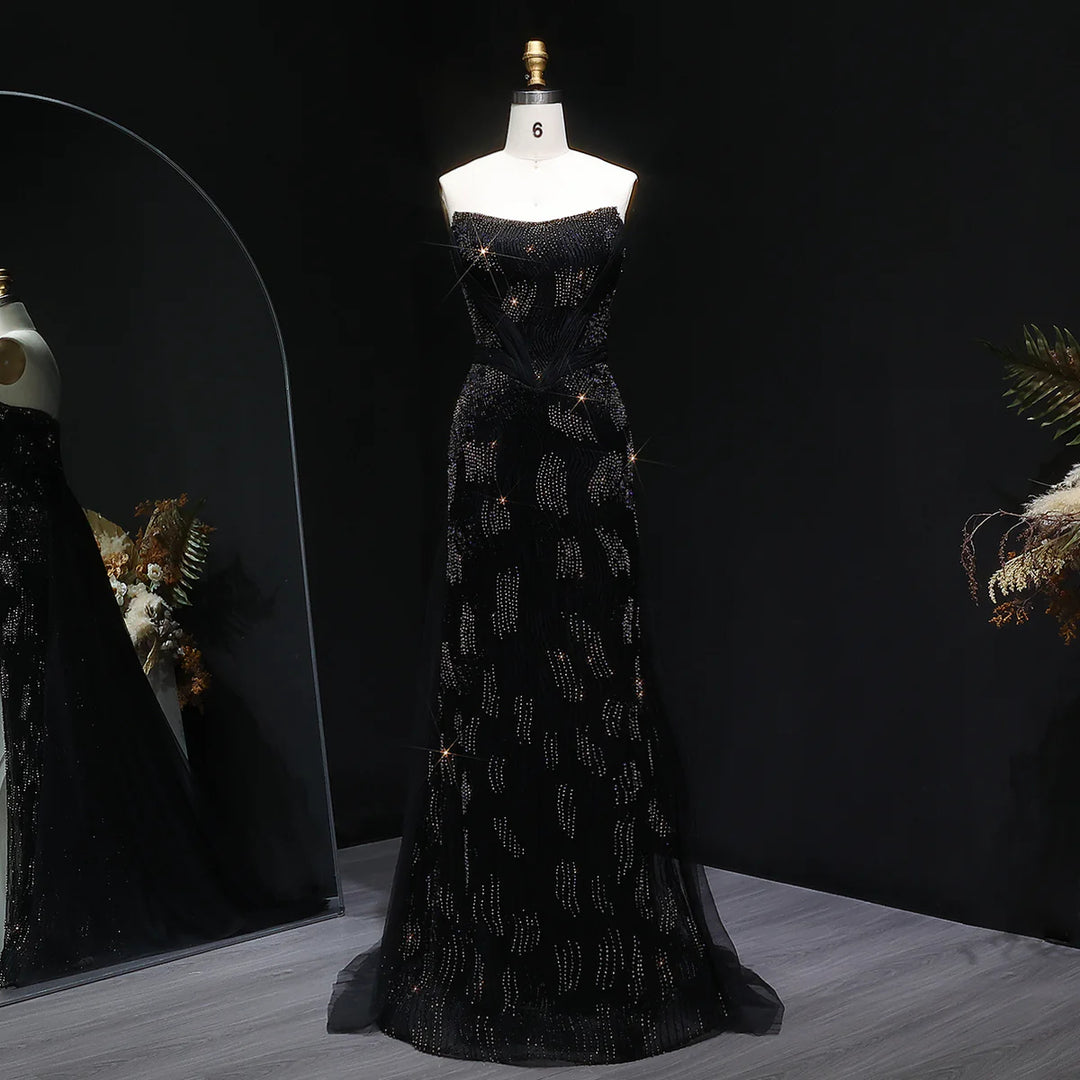 Romantic Pink Mermaid Evening Dress with Sparkling Beads and Overskirt SS023