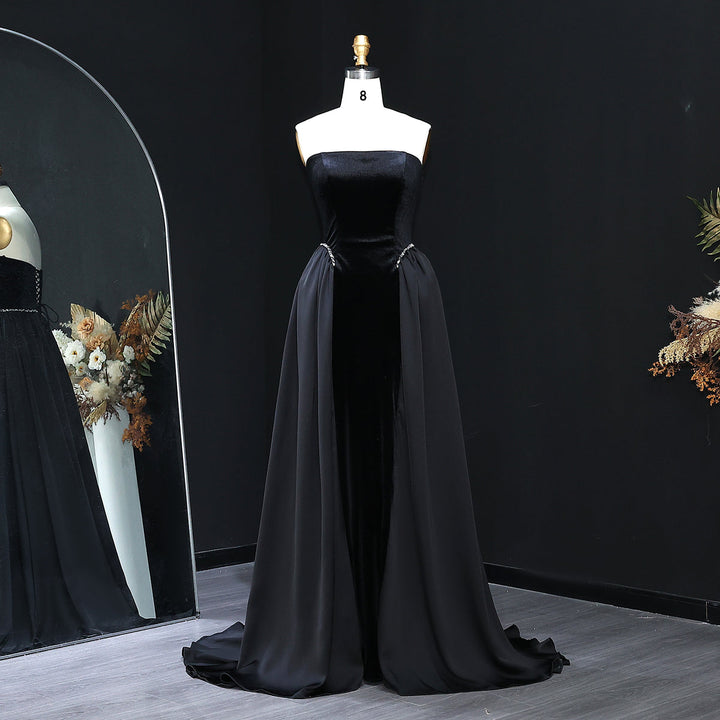 Elegant Black Strapless Evening Dress SF534