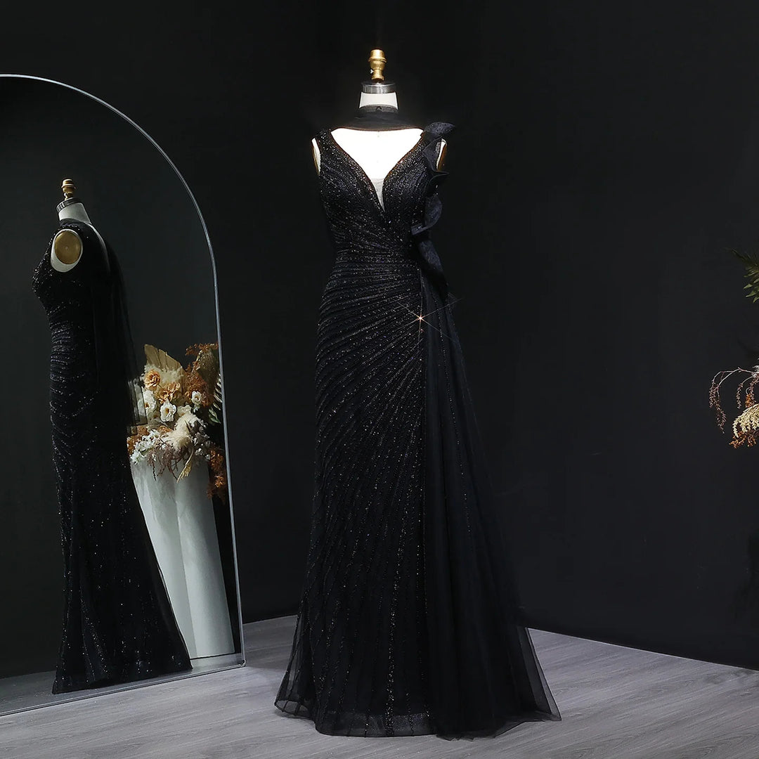 Luxury Burgundy Mermaid Evening Dress with Sparkling Beads, Scarf and Overskirt SS189