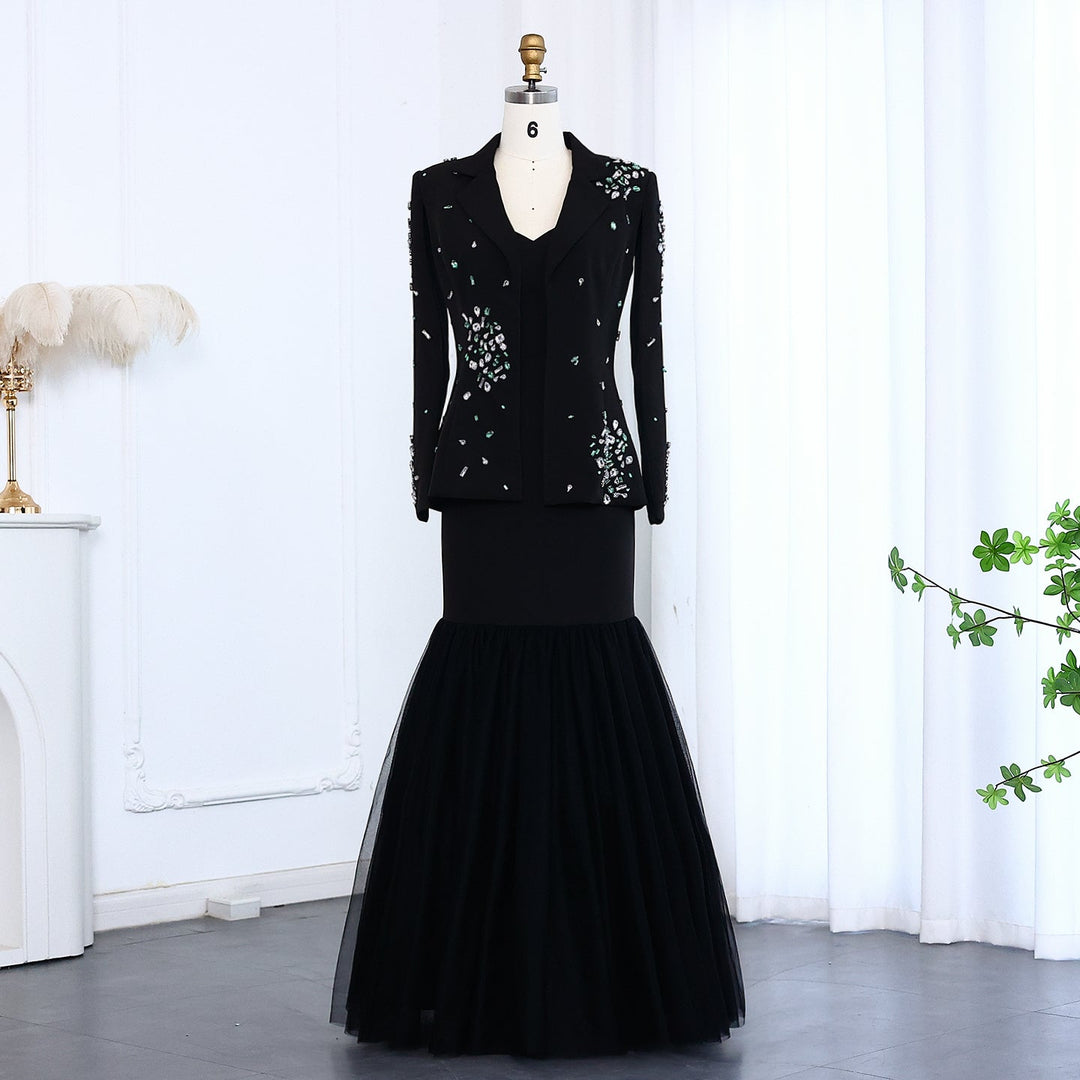 Elegant Black Rhinestone Evening Dress with Jacket SS561 DreamyVow Elegant Black Rhinestone Evening Dress with Jacket SS561 DreamyVow