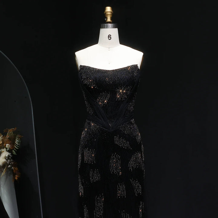 Romantic Pink Mermaid Evening Dress with Sparkling Beads and Overskirt SS023