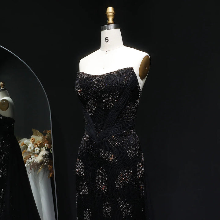 Romantic Pink Mermaid Evening Dress with Sparkling Beads and Overskirt SS023