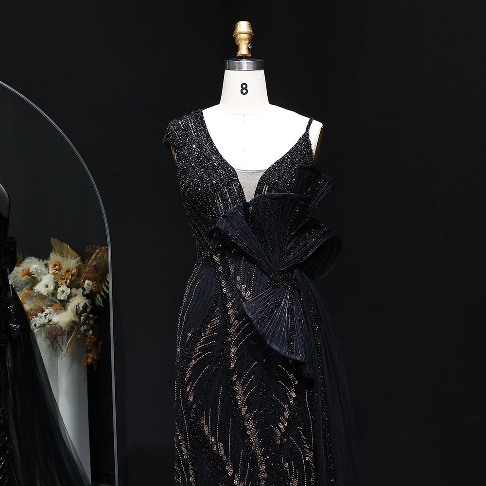 Elegant 3D Floral Beaded Evening Dress with Flowing Overskirt SS062