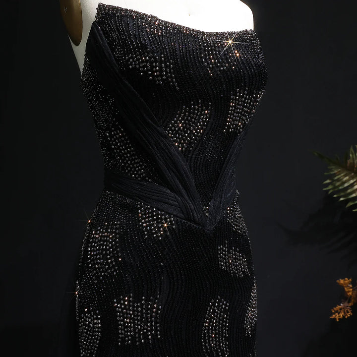 Romantic Pink Mermaid Evening Dress with Sparkling Beads and Overskirt SS023