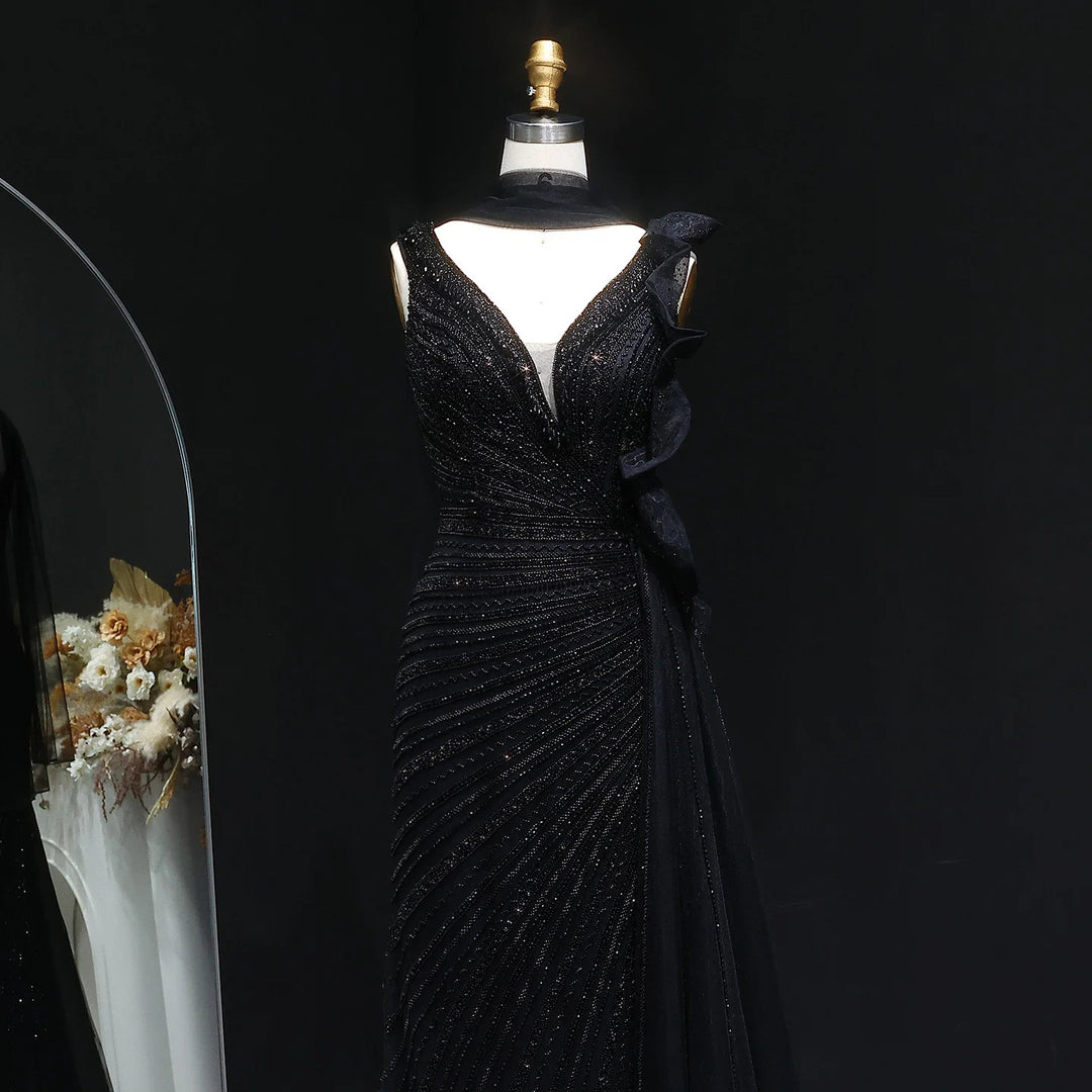 Luxury Burgundy Mermaid Evening Dress with Sparkling Beads, Scarf and Overskirt SS189