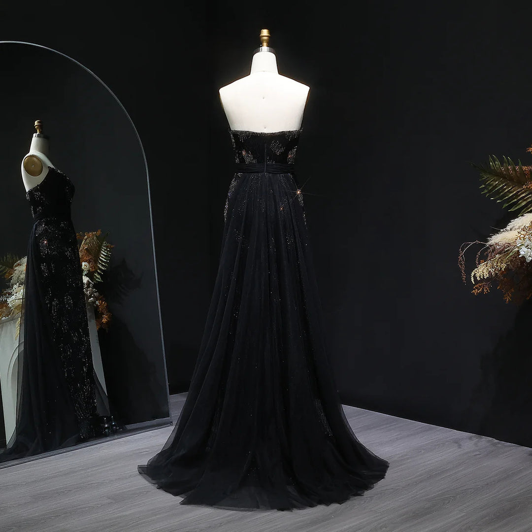 Romantic Pink Mermaid Evening Dress with Sparkling Beads and Overskirt SS023