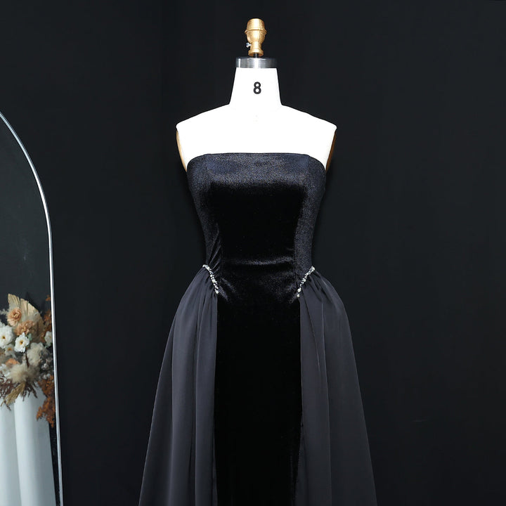 Elegant Black Strapless Evening Dress SF534