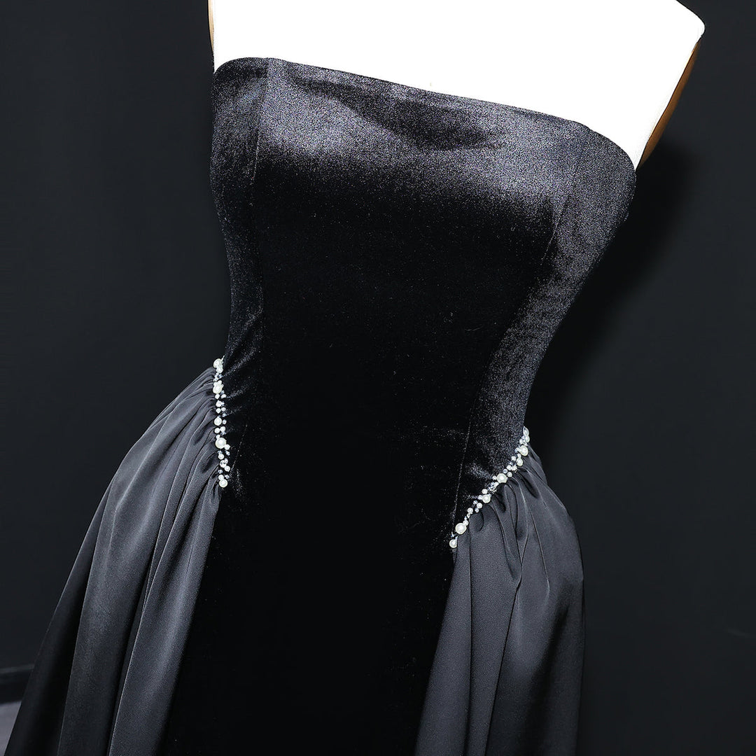 Elegant Black Strapless Evening Dress SF534