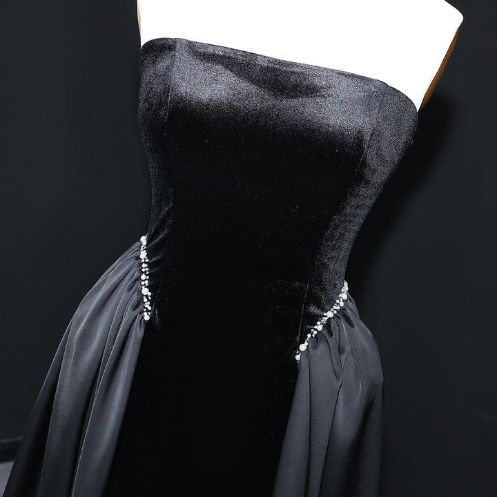 Elegant Black Strapless Evening Dress SF534