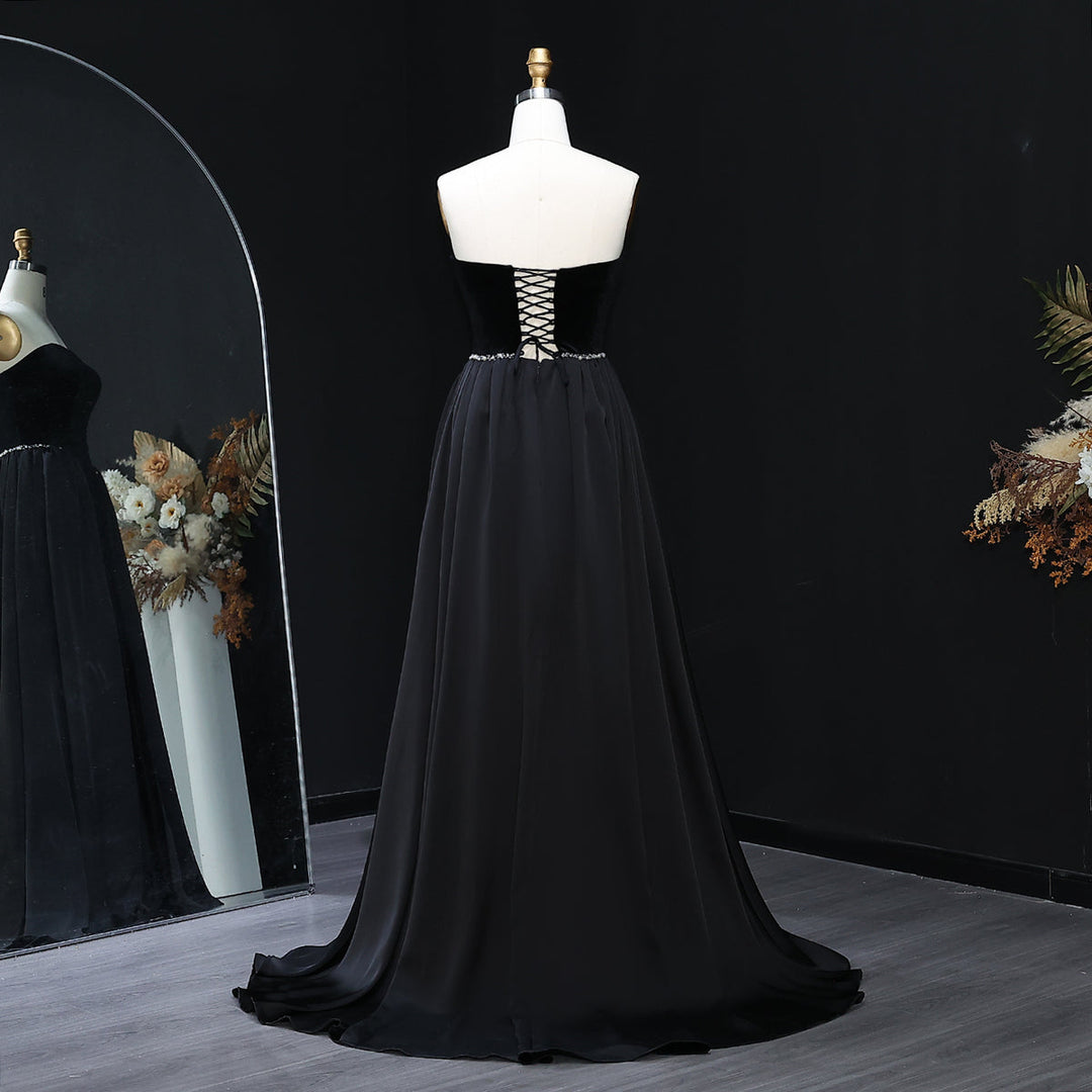 Elegant Black Strapless Evening Dress SF534