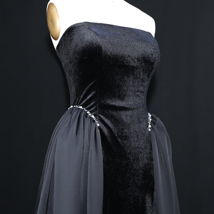 Elegant Black Strapless Evening Dress SF534