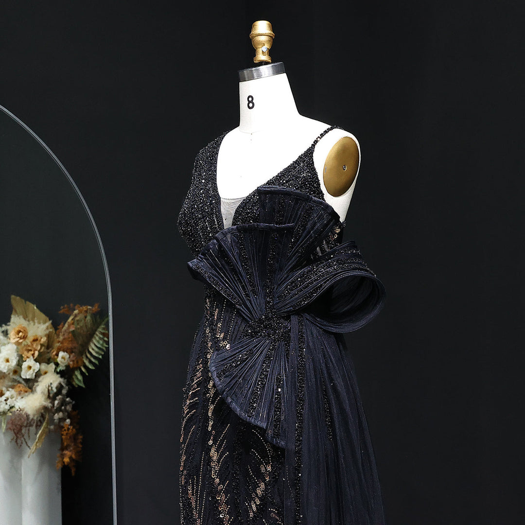 Elegant 3D Floral Beaded Evening Dress with Flowing Overskirt SS062