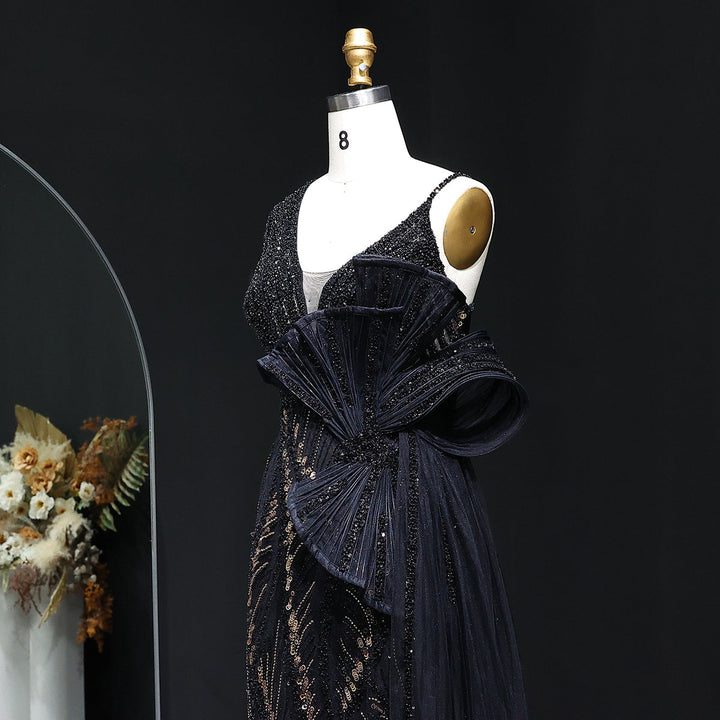 Elegant 3D Floral Beaded Evening Dress with Flowing Overskirt SS062