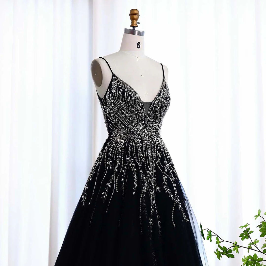 Elegant Crystal Evening Dress with Ruffled Details SS584