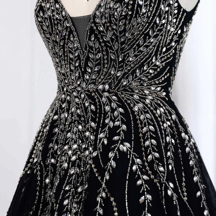 Elegant Crystal Evening Dress with Ruffled Details SS584