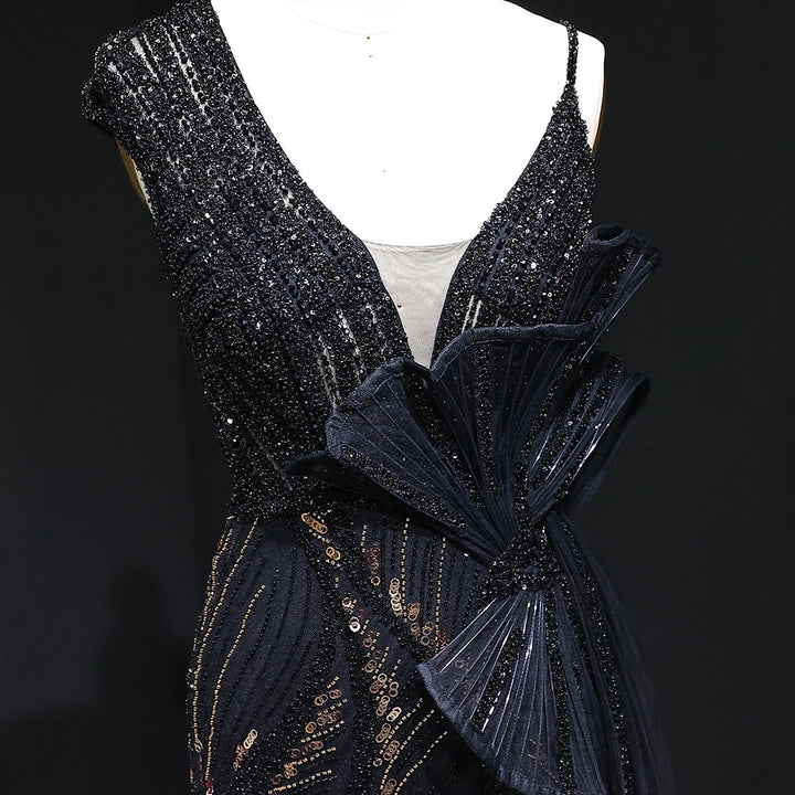 Elegant 3D Floral Beaded Evening Dress with Flowing Overskirt SS062