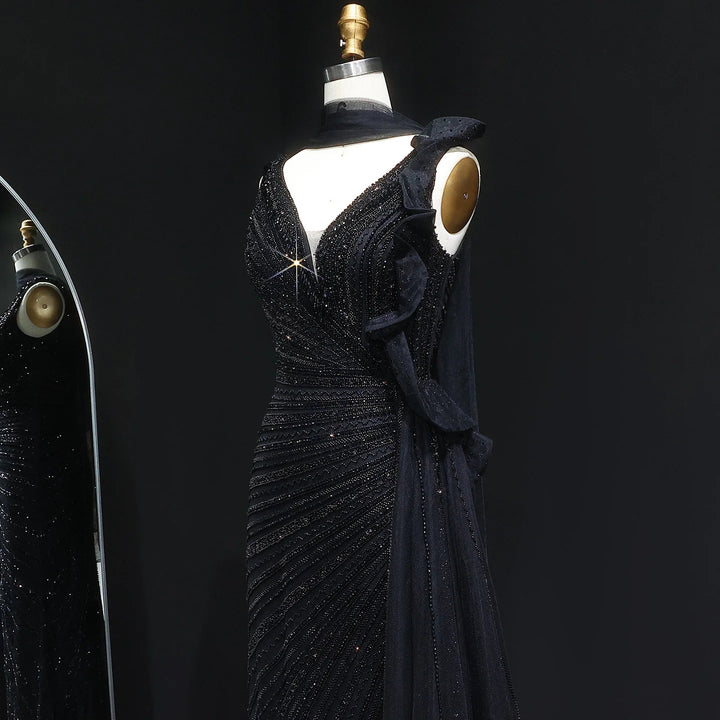 Luxury Burgundy Mermaid Evening Dress with Sparkling Beads, Scarf and Overskirt SS189