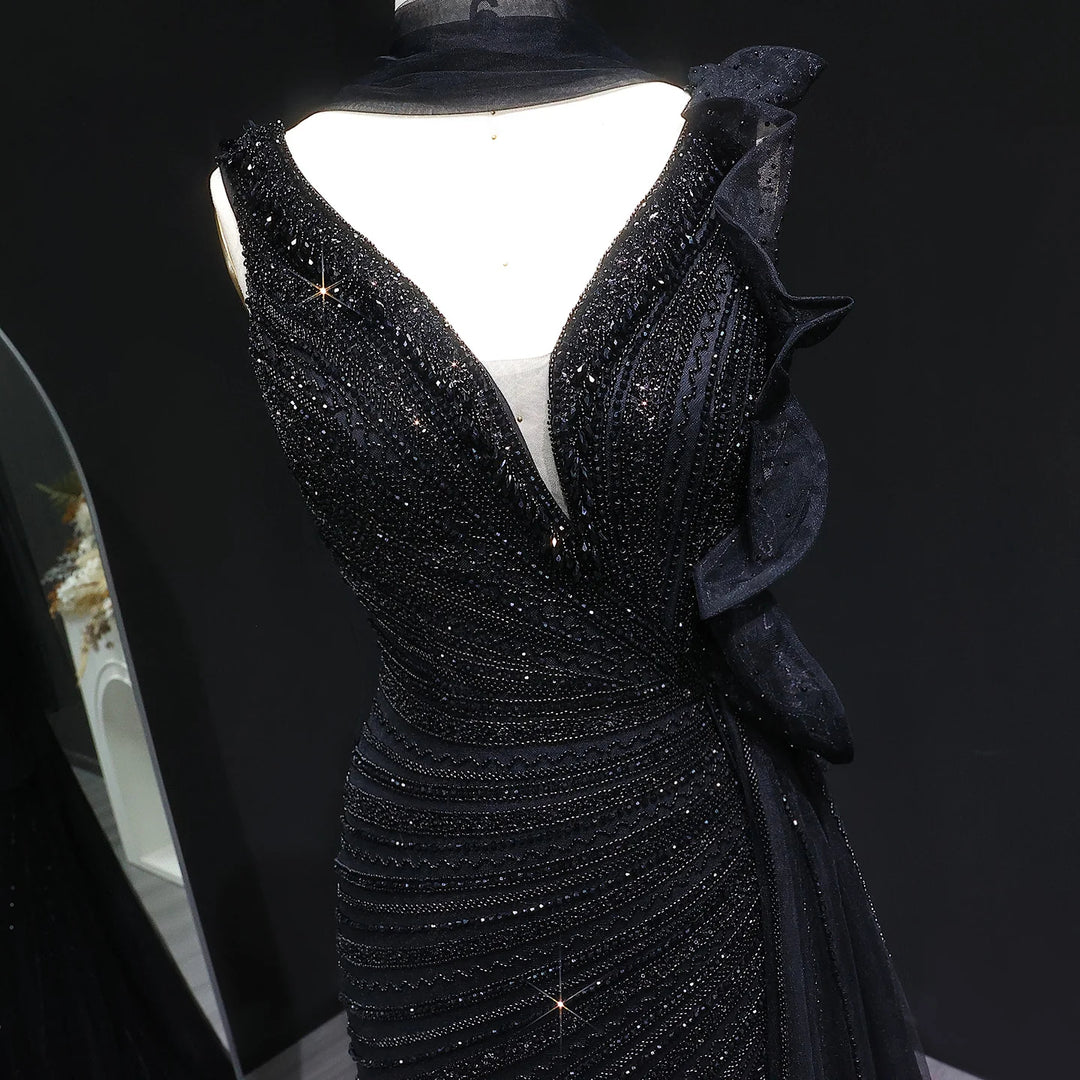 Luxury Burgundy Mermaid Evening Dress with Sparkling Beads, Scarf and Overskirt SS189