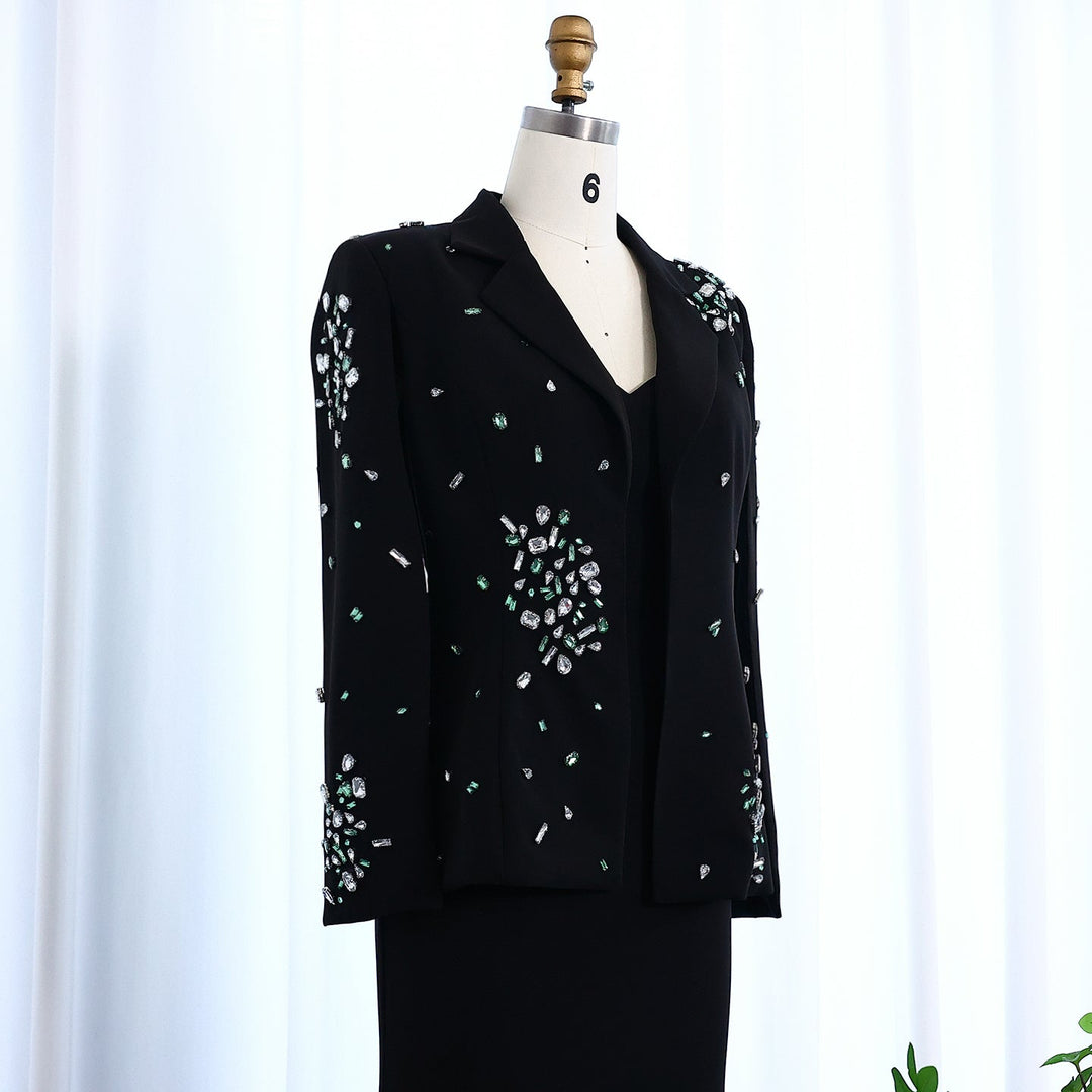 Elegant Black Rhinestone Evening Dress with Jacket SS561 Black / 6 Elegant Black Rhinestone Evening Dress with Jacket SS561 Black / 6