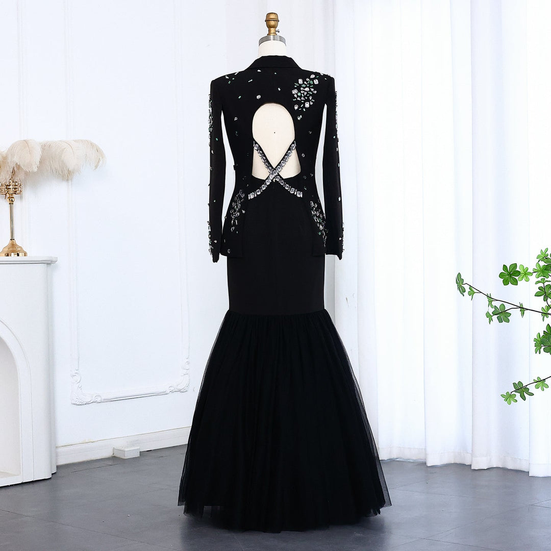 Elegant Black Rhinestone Evening Dress with Jacket SS561 DreamyVow Elegant Black Rhinestone Evening Dress with Jacket SS561 DreamyVow