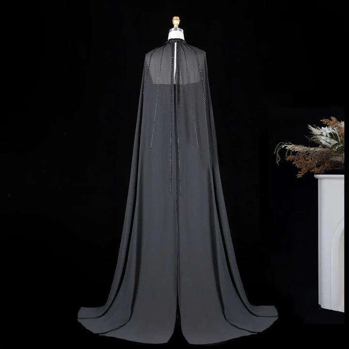 Dreamy Vow Beaded Cape Evening Gown with Illusion Waist SS049