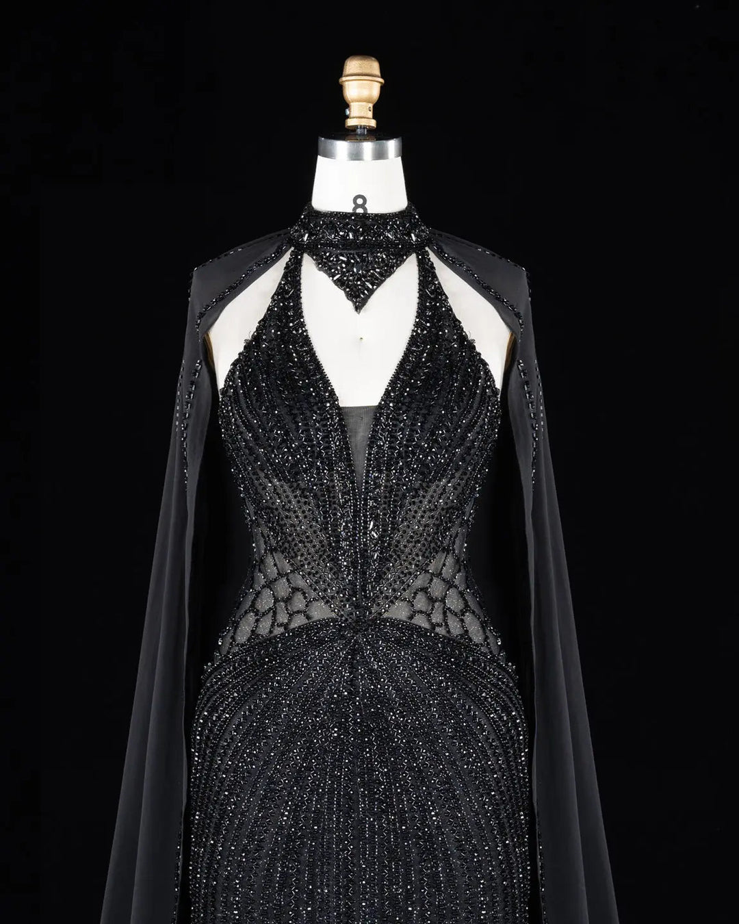 Dreamy Vow Beaded Cape Evening Gown with Illusion Waist SS049