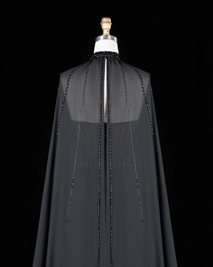 Dreamy Vow Beaded Cape Evening Gown with Illusion Waist SS049