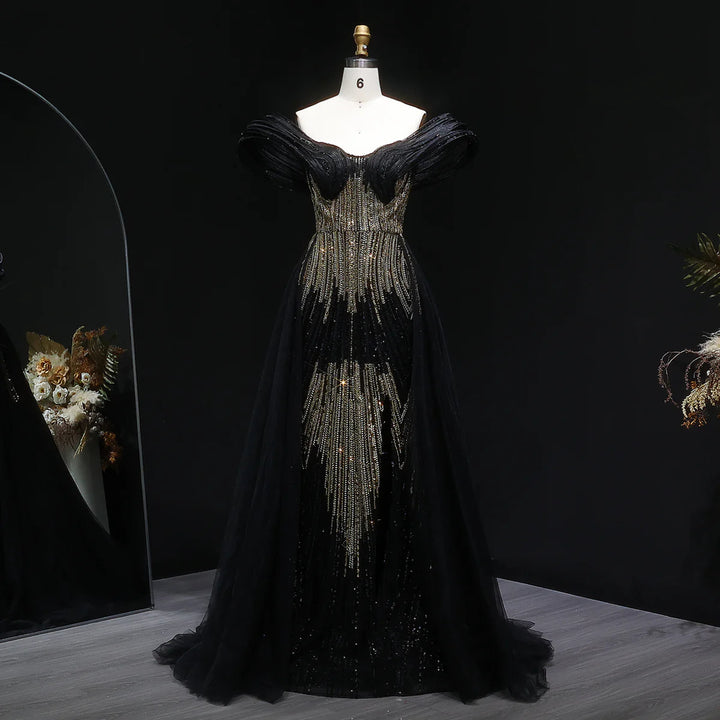 Luxury Beaded Corset Evening Gown with Dramatic Overskirt SS717