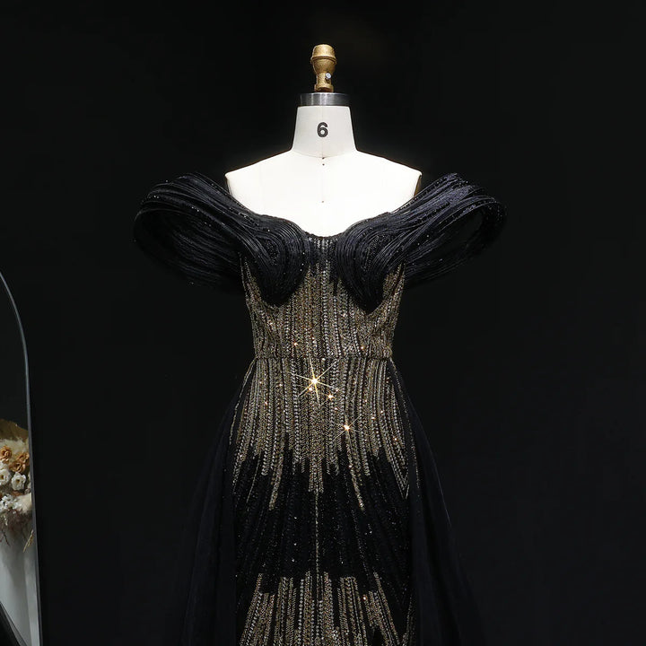 Luxury Beaded Corset Evening Gown with Dramatic Overskirt SS717