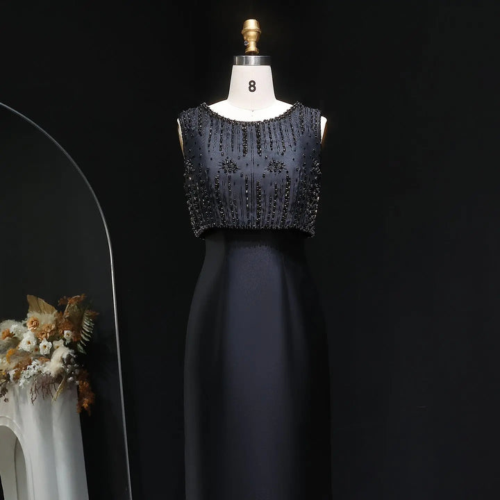 Luxury Rhinestones Silver Midi Evening Dress SS277