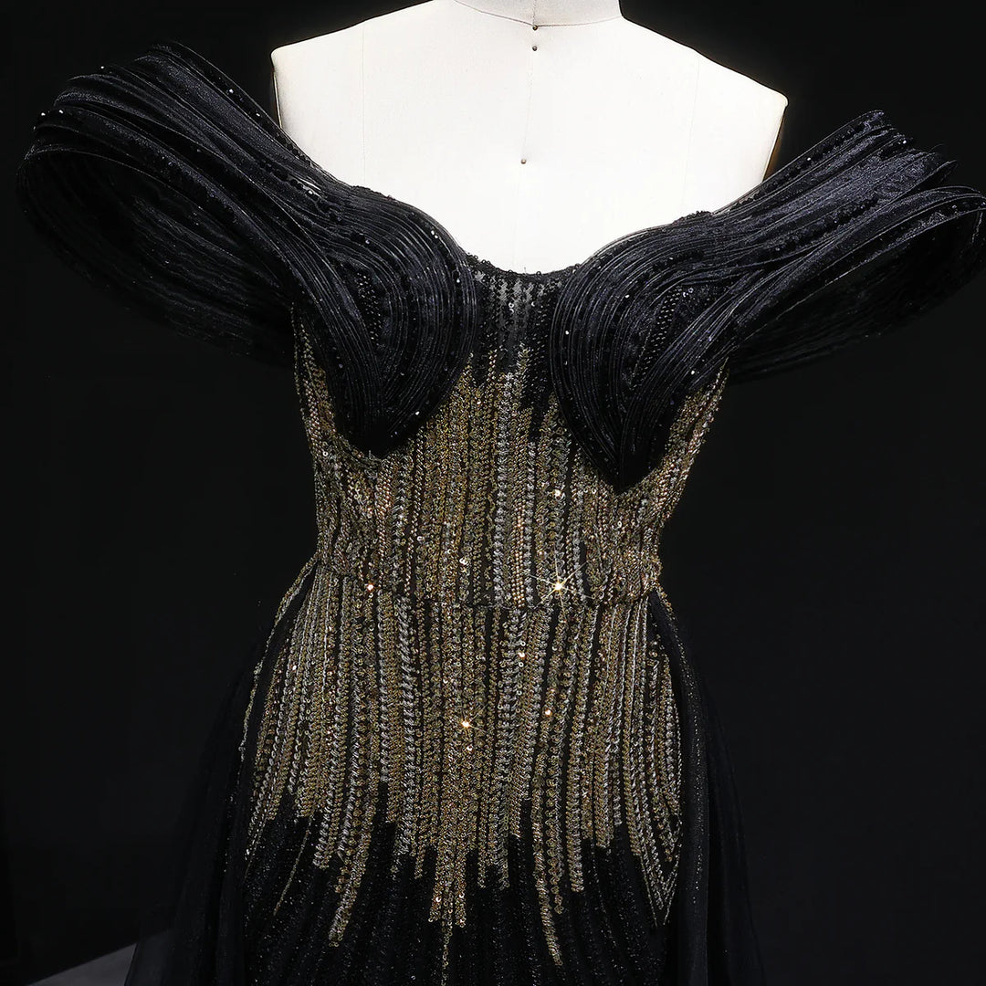 Luxury Beaded Corset Evening Gown with Dramatic Overskirt SS717