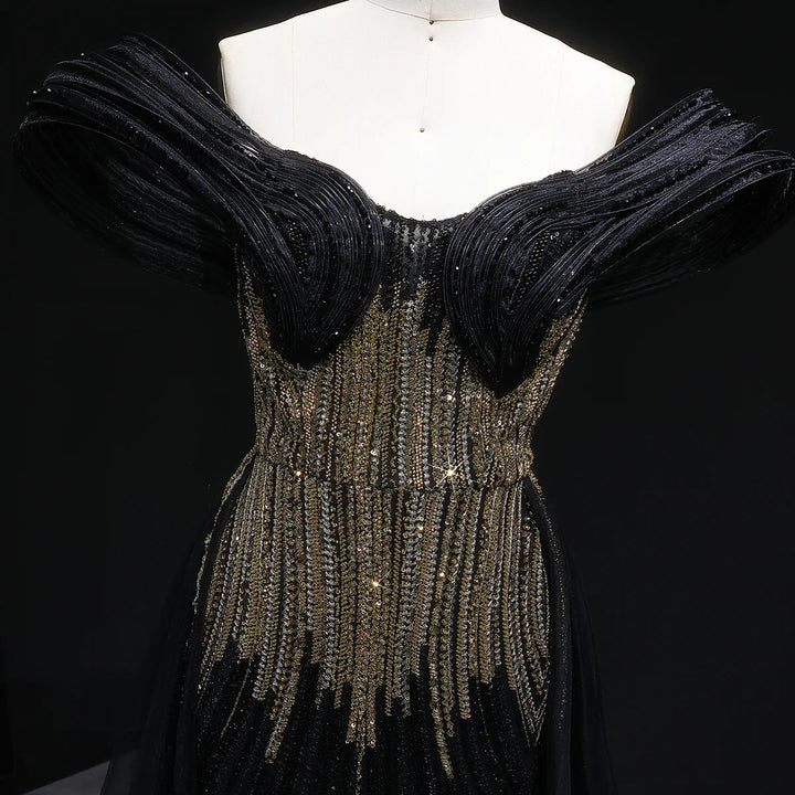 Luxury Beaded Corset Evening Gown with Dramatic Overskirt SS717