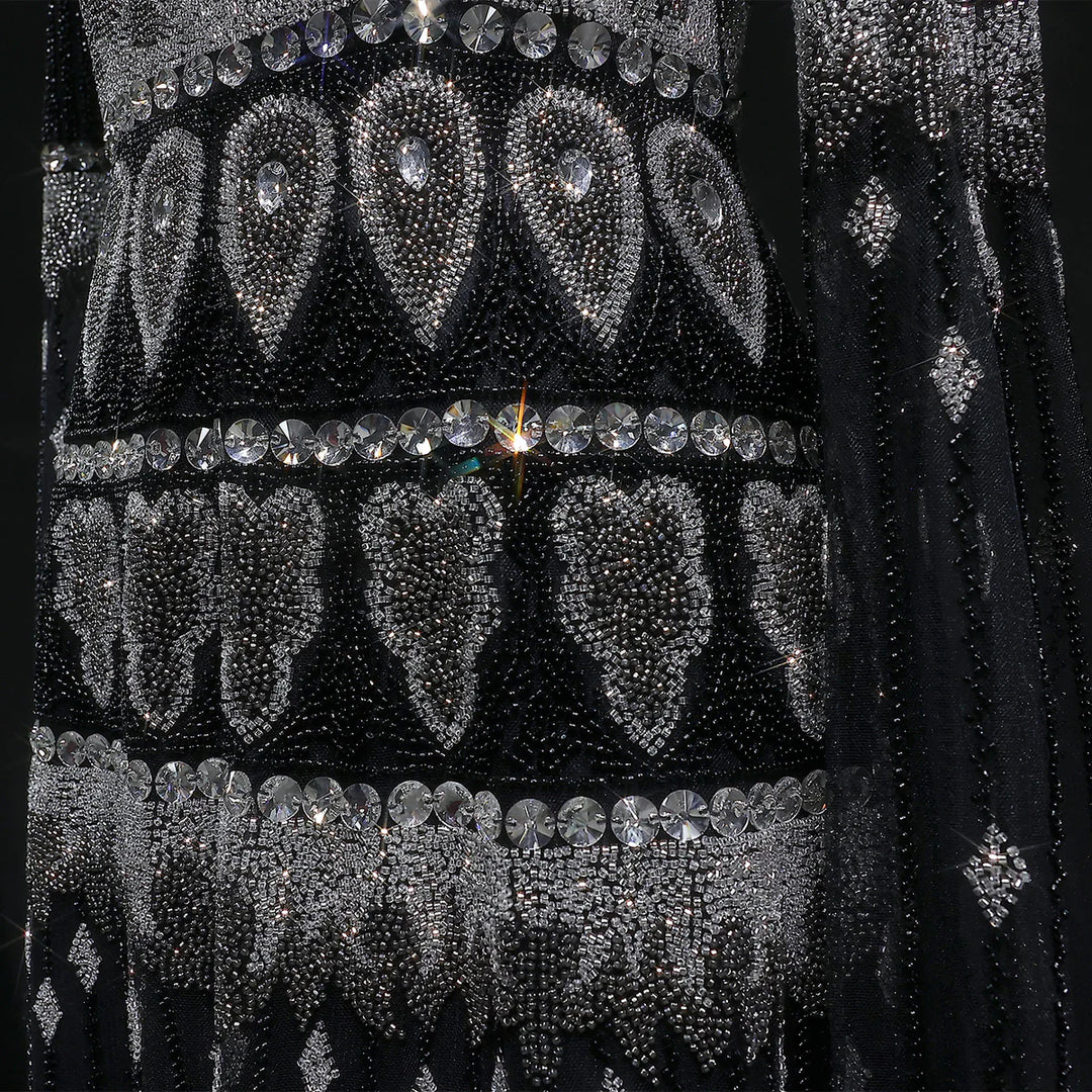 Luxury Crystal Embellished Cape Long Sleeve Evening Dress SS009