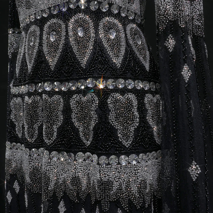 Luxury Crystal Embellished Cape Long Sleeve Evening Dress SS009