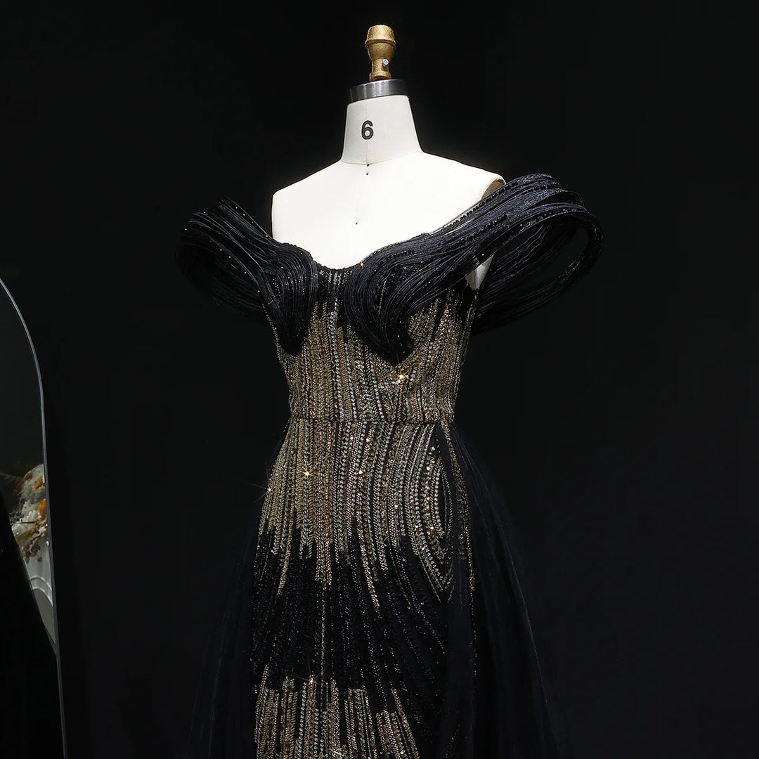 Luxury Beaded Corset Evening Gown with Dramatic Overskirt SS717