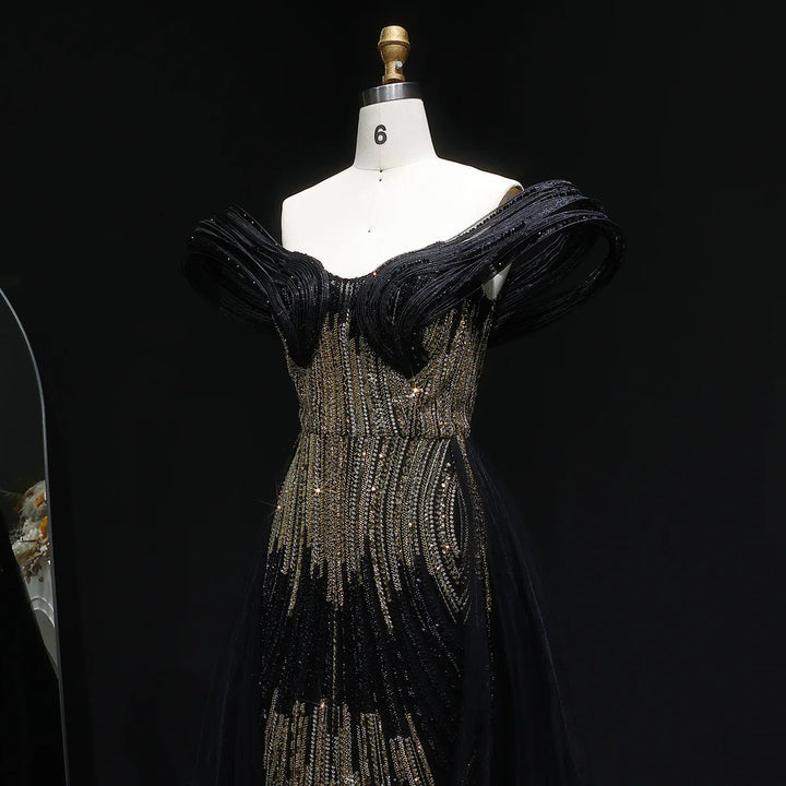 Luxury Beaded Corset Evening Gown with Dramatic Overskirt SS717