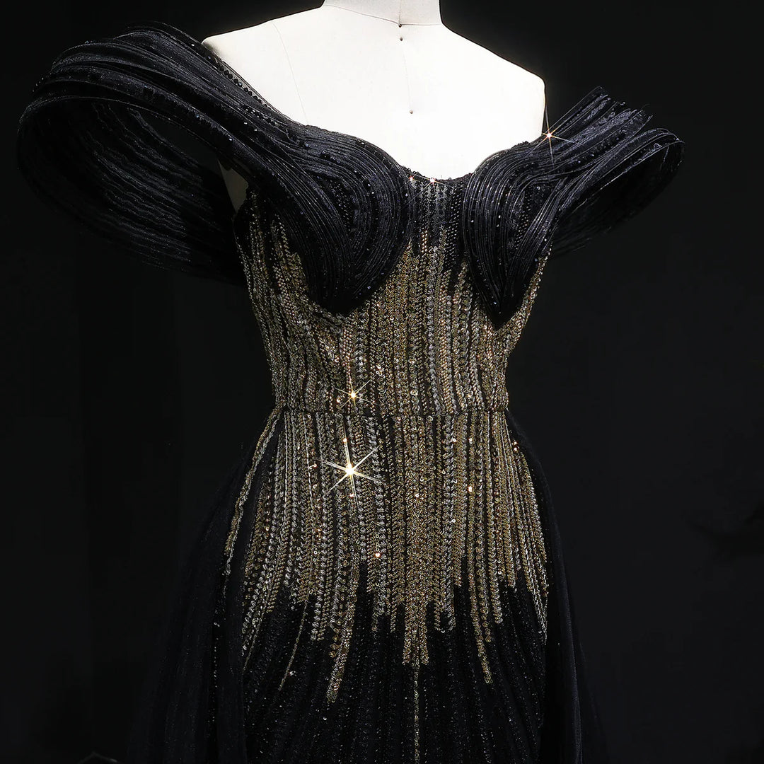 Luxury Beaded Corset Evening Gown with Dramatic Overskirt SS717