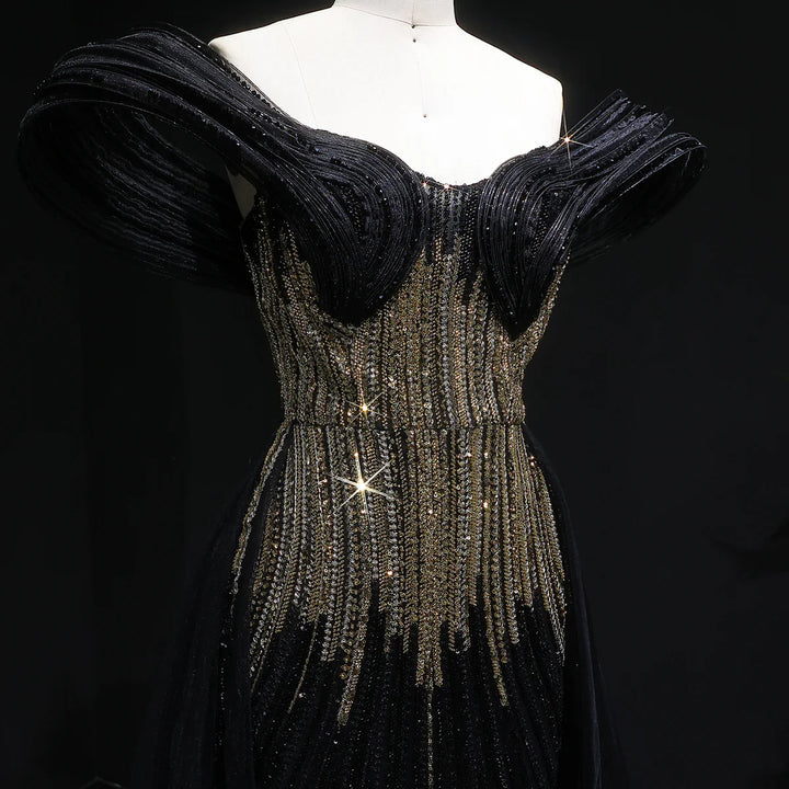 Luxury Beaded Corset Evening Gown with Dramatic Overskirt SS717