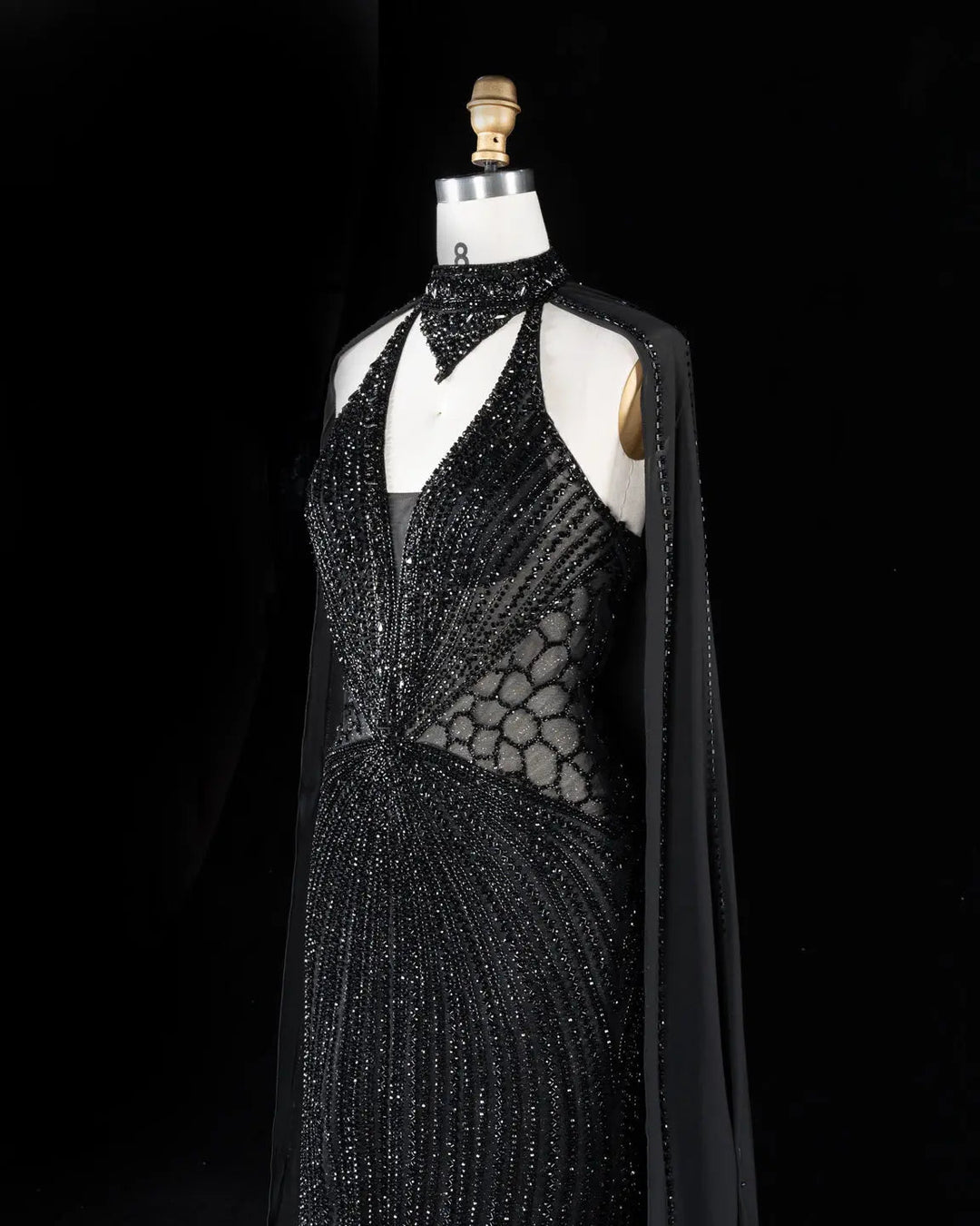Dreamy Vow Beaded Cape Evening Gown with Illusion Waist SS049