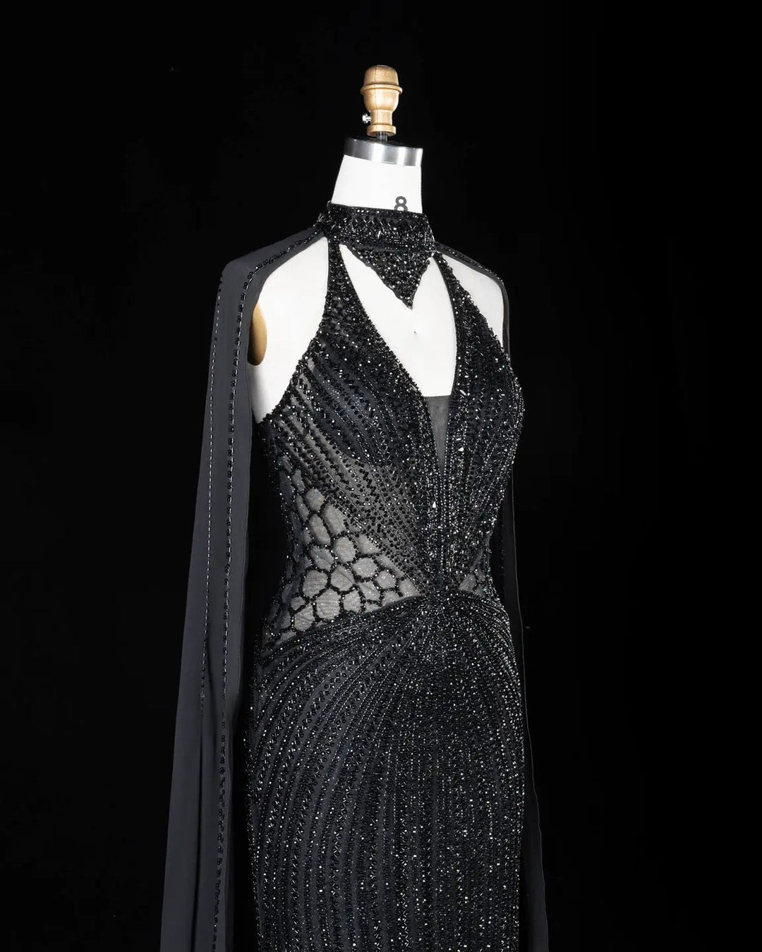 Dreamy Vow Beaded Cape Evening Gown with Illusion Waist SS049