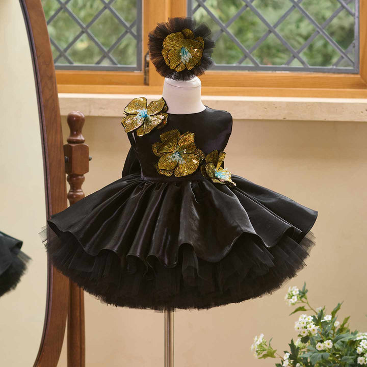 3D Sequin Floral Sleeveless Satin Girls Party Dress J509