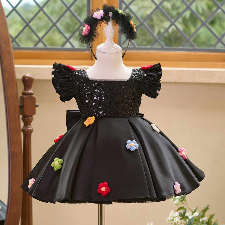 Colorful Floral Sequin Ruffle Sleeve Girls Occasion Dress J519