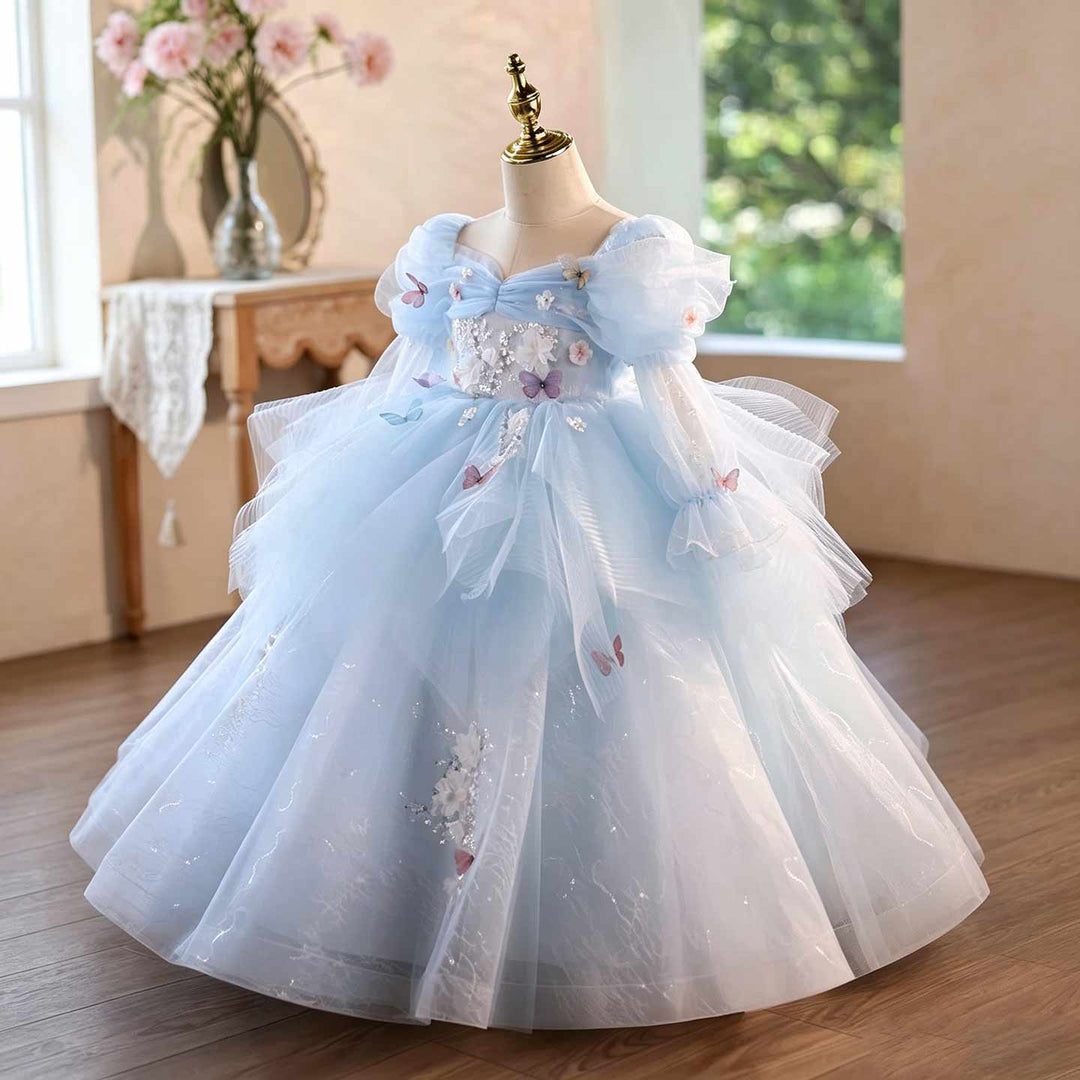 Sparkly Cinderella Inspired Butterfly Ball Gown Girls Tulle Birthday Party Dress D372
