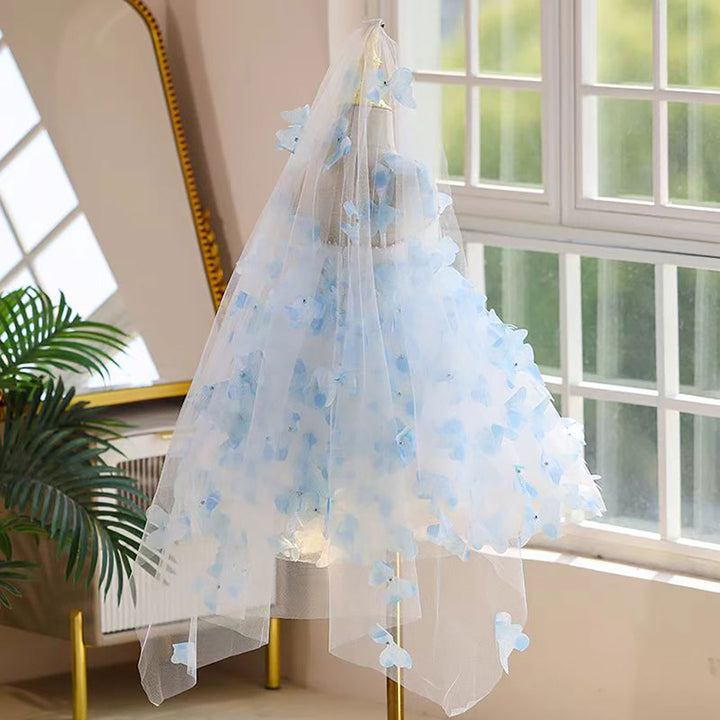 Butterfly Knee Length Birthday Party Flower Girl Dress Blue D090