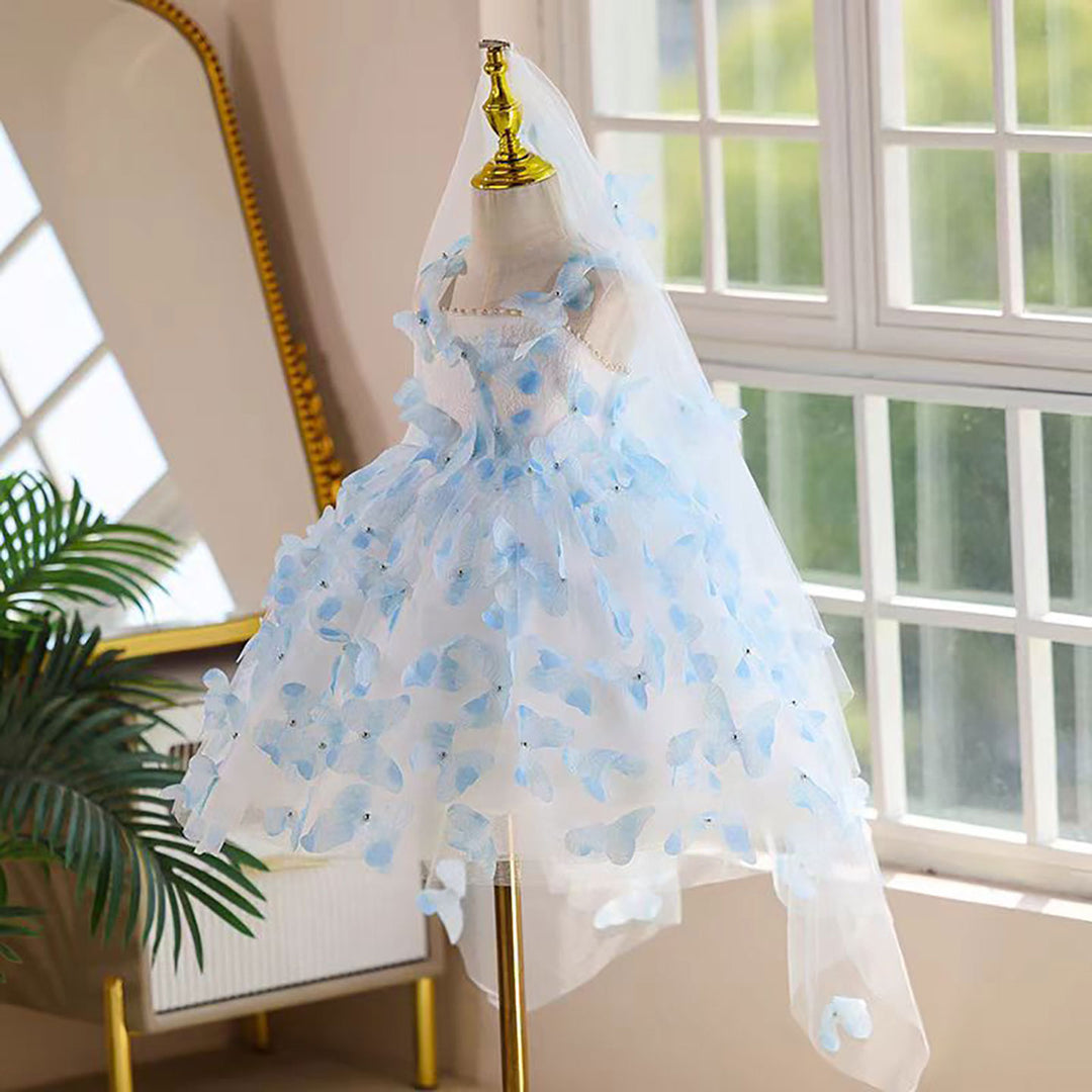 Butterfly Knee Length Birthday Party Flower Girl Dress Blue D090 Blue / child-12 Butterfly Knee Length Birthday Party Flower Girl Dress Blue D090 Blue / child-12
