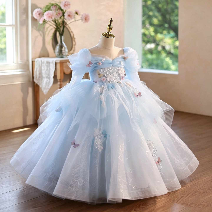 Sparkly Cinderella Inspired Butterfly Ball Gown Girls Tulle Birthday Party Dress D372