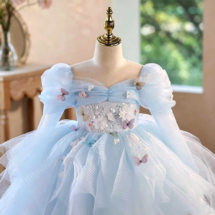Sparkly Cinderella Inspired Butterfly Ball Gown Girls Tulle Birthday Party Dress D372