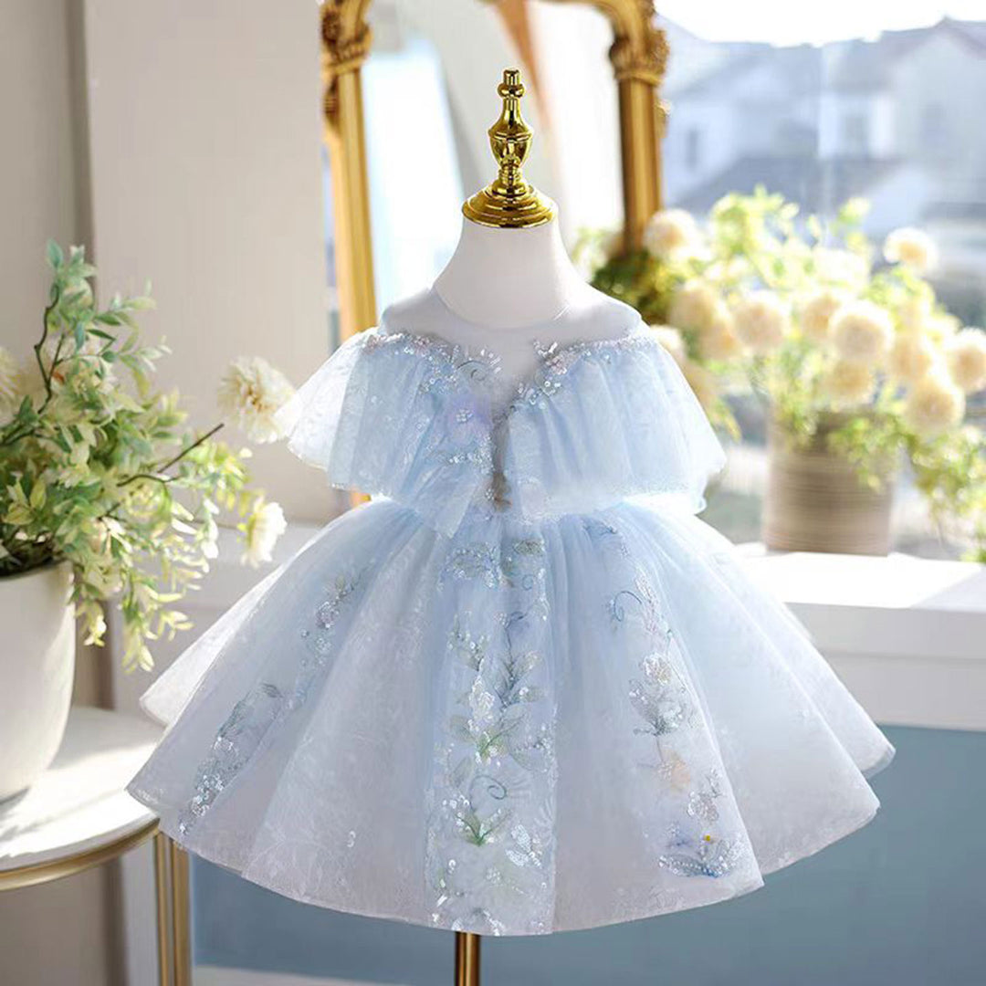 Elegant Tulle Girl Dress Sleeveless Toddler Kids 1st Birthday Gown J472 Blue / child-6 Elegant Tulle Girl Dress Sleeveless Toddler Kids 1st Birthday Gown J472 Blue / child-6