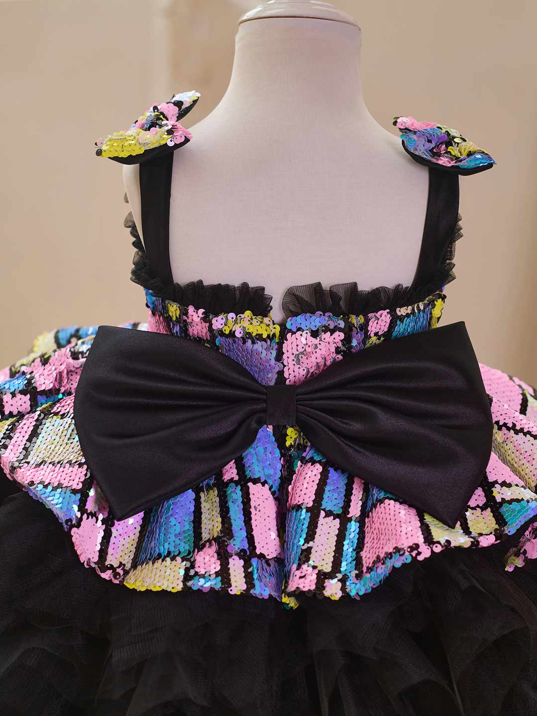 Colorful Sequin Bow Tulle Girls Birthday Dress J520