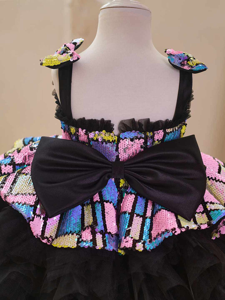 Colorful Sequin Bow Tulle Girls Birthday Dress J520